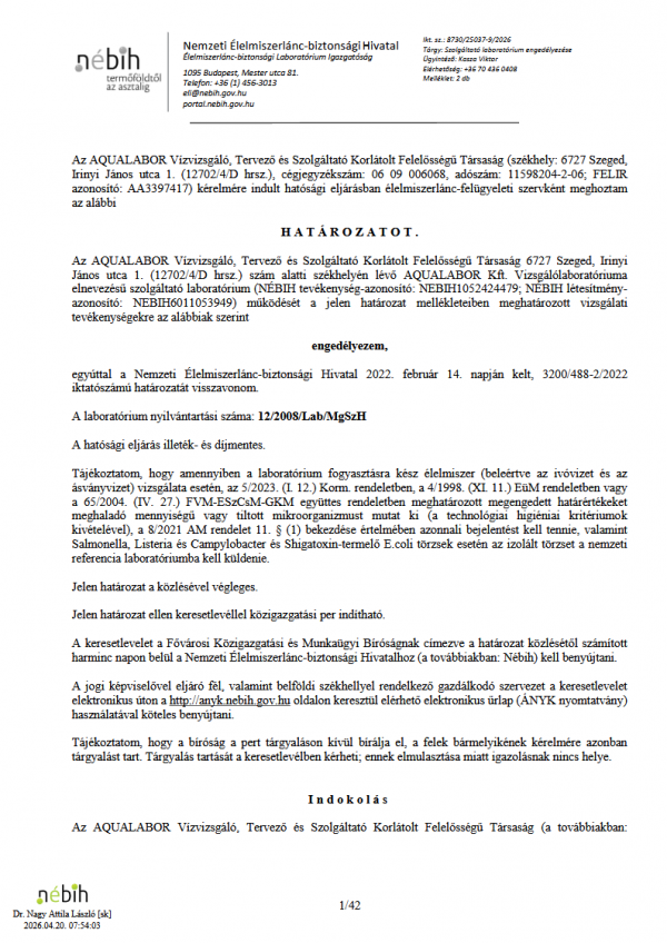 Aqualabor Szolgaltato Hatarozat 2026 04 alairt1
